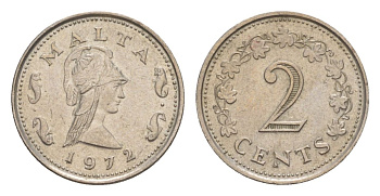 Мальта 2 цента 1972 Пентесилея, царица амазонок KM 9 медно-никель aUNC 4632-851