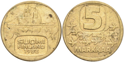 ФИНЛЯНДИЯ 5 МАРОК 1983 N ЛЕДОКОЛ KM 57 алюминиевая бронза 4556-856
