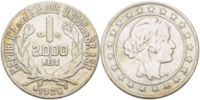 Бразилия 2000 рейс 1926 голова Свободы вправо KM 526 серебро 98-831