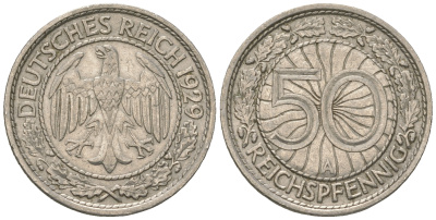 Германия 50 рейхспфеннигов 1929 А KM 49, J. 324 никель 4124-1228