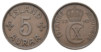 Исландия 5 эйре 1940 KM 7 бронза 4652-1224