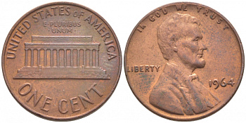 США 1 ЦЕНТ 1964 ЛИНКОЛЬН KM 201 медь цинк 105-1068