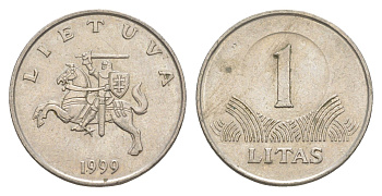 Литва 1 лит 1999 KM 111 медно-никель 4566-724