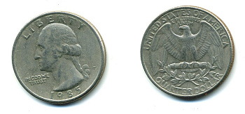 США 25 ЦЕНТОВ = КВОТЕР 1985 P, ВАШИНГТОН KM А164а медь плакированная медно-никелем 59-2022