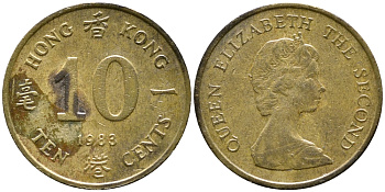 Гонконг 10 центов 1983 Елизавета II (1952-) KM 49 никель латунь 4387-256