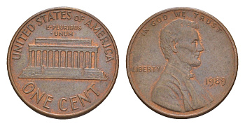 США 1 цент 1989 Авраам Линкольн KM 201b цинк плакированная медью 4649-1244