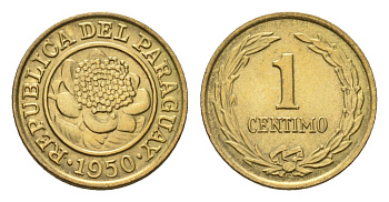 Парагвай 1 сентимо 1950 KM 20 алюминиевая бронза UNC 4614-523