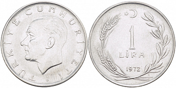 Турция 1 лира 1972 Мустафа Кемаль Ататюрк KM 889а.2 нержавеющая сталь 212-1234