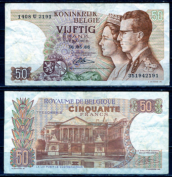 Бельгия 50 франков 1966 Pick 139 (4) бумага 6299-17-3-2