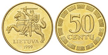 Литва 50 центов 1999 KM 108 никель латунь UNC 4624-657