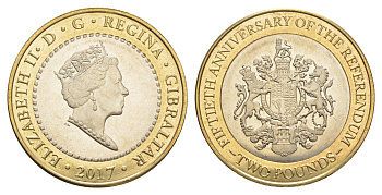 Гибралтар 2 фунта 2017 50 лет референдума, Елизавета II (1953-2023) KM 1591 биметалл  UNC  M66-07
