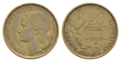 Франция 20 франков 1953 B KM 917.2, Le Frank 402.12 алюминиевая бронза 4563-553