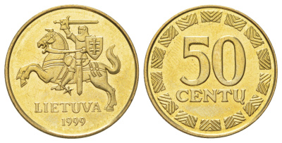 Литва 50 центов 1999 KM 108 никель латунь UNC 4624-657