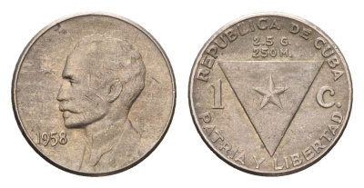 Куба 1 сентаво 1958 год-тип, Хосе Марти KM 30 медно-никель 4687-965