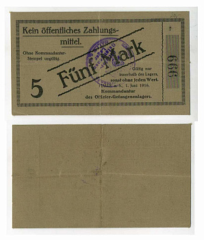 Германия 5 марок 1916 Галле на реке Зале, лагерь военнопленных офицеров C-3071, Tieste 329.06 пластик 000-00-00