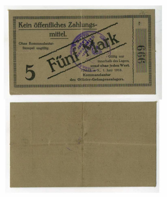 Германия 5 марок 1916 Галле на реке Зале, лагерь военнопленных офицеров C-3071, Tieste 329.06 пластик 000-00-00