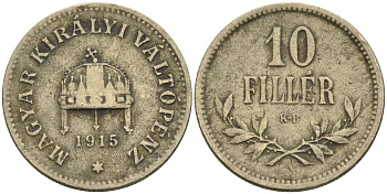 Венгрия 10 филлеров 1915 KB, Франц Иосиф I (1848-1916) KM 494 медь никель цинк 4151-1118