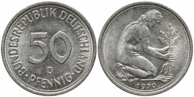 ФРГ 50 ПФЕННИГОВ 1979 D KM 109.1, J. 384 медно-никель 112-162