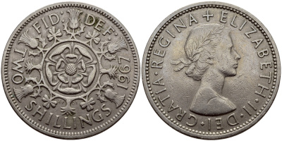 Великобритания 2 шиллинга (флорин) 1967 Елизавета II (1952-2022) KM 906, Spink 4146 медно-никель 83-1956