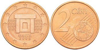 Мальта 2 евроцента 2008 KM 126 сталь плакированная медью UNC 3458-165