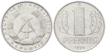 ГДР 1 пфенниг 1975 A KM 8.1 алюминий 201-354