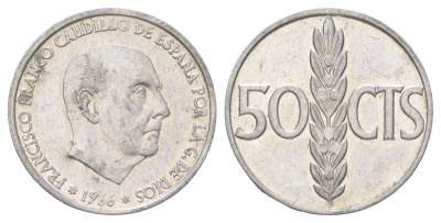 Испания 50 сентимо 1966 Франсиско Франко (1939-1975) KM 795 алюминий 4627-922