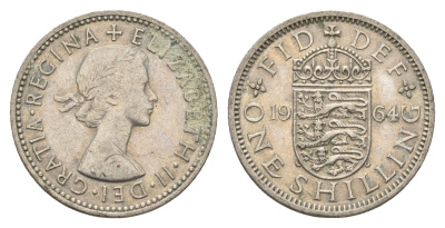 Великобритания 1 шиллинг 1964 Елизавета II (1952-2022), Английский герб KM 904, Spink 4147 медно-никель 4663-237