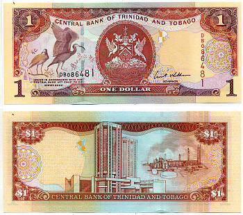 Тринидад и Тобаго 1 доллар 2002 подпись 8, номер красный Pick 41b бумага UNC (пресс) 2197-14-3-2