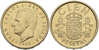 Испания 100 песет 1988 Хуан Карлос I (1975-2014) KM 826 алюминиевая бронза 4571-925