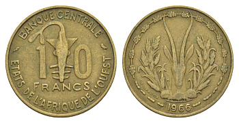 Западная Африка (BCEAO) 10 франков 1966 Центральный банк государств Западной Африки KM 1a медь алюминий никель 4642-227