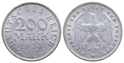 ГЕРМАНИЯ 200 МАРОК 1923 A KM 35, J. 304 алюминий 4380-434