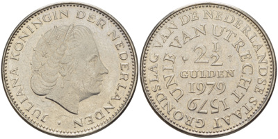 Нидерланды 2 1/2 гульдена 1979 400 лет Утрехтскому союзу, Юлиана (1949-1980) KM 197 никель 4683-546