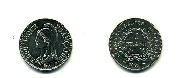 Франция 1 франк 1992 200 лет Французской республике KM 1004.1, Le Franc 229.2 никель UNC 83-1226