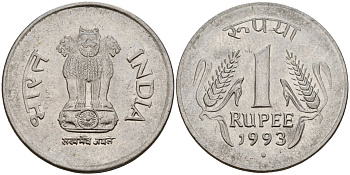 Индия 1 рупия 1993 KM 92.1 нержавеющая сталь 4156-313