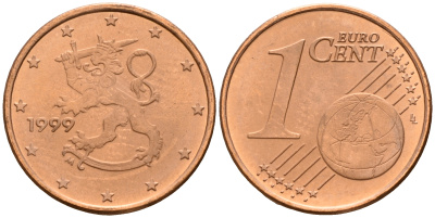 Финляндия 1 евроцент 1999  KM 98 сталь плакированная медью  UNC  4189-219