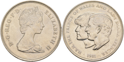 Великобритания 25 пенсов 1981 Королевская свадьба принца Чарльза и леди Дианы, Елизавета II (1952-2022) KM 925, Spink 4229 медно-никель 4552-932