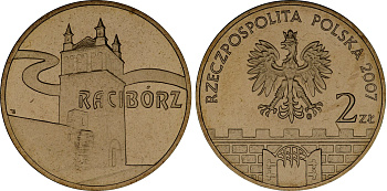 Польша 2 злотых 2007 MW, серия польские города, Рацибуж (Raciborz) KM 619 нордик UNC 4676-442