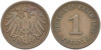 ГЕРМАНИЯ 1 ПФЕННИГ 1893 E KM 10, J. 10 медь 112-1226