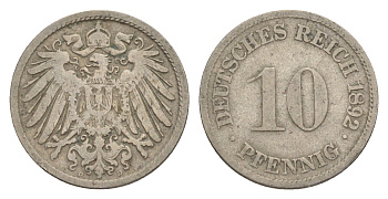 Германия 10 пфеннигов 1892 D, Вильгельм II (1888-1918) KM 12, J. 13 медно-никель 4640-229