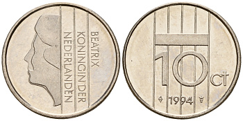 Нидерланды 10 центов 1994 Беатрикс (1980-2013) KM 203 никель    4598-414