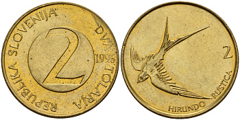 Словения 2 толара 1996  KM 5 латунь  UNC   4156-454