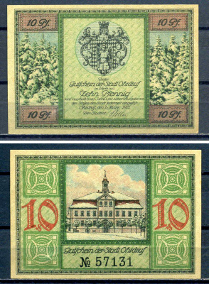 Ордруф (Тюрингии) 10 пфеннигов 1921 бумага UNC (пресс) 7556-14-3-1