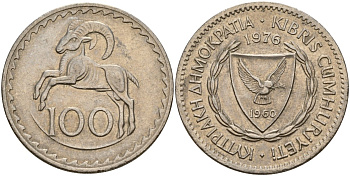 Кипр 100 милей 1976 KM 42 медно-никель 4140-232