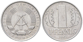 ГДР 1 пфенниг 1963 A KM 8.1 алюминий aUNC 206-1238