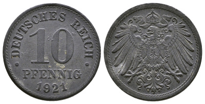 ГЕРМАНИЯ 10 ПФЕННИГОВ 1921 KM 26, J. 299 цинк 4380-252