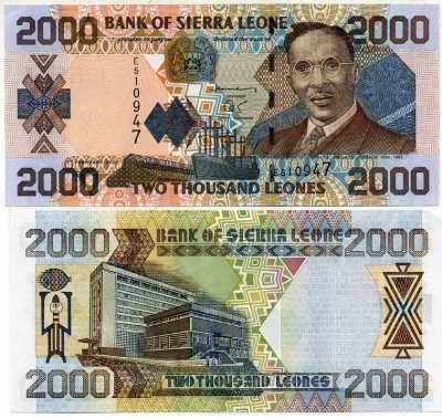 Сьерра-Леоне 2000 леоне 2002 Уооллес-Джонсон Исаак Теофилус Акунна Pick 26 а бумага UNC (пресс) 7548-72-1