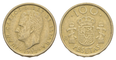 Испания 100 песет 1992 M, Хуан Карлос I (1975-2014) KM 908 алюминиевая бронза 4622-856