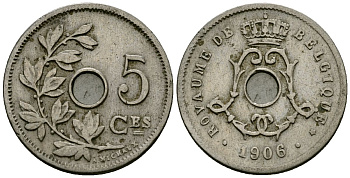 Бельгия 5 сантимов 1906 Belgique KM 54 медно-никель 4173-421