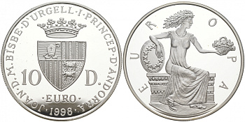 Андорра 10 динеров 1998 греческая принцесса Европа KM 150 серебро PROOF 11-039-45