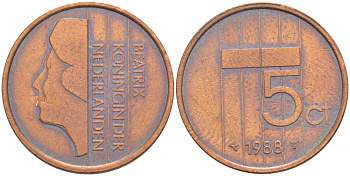 НИДЕРЛАНДЫ 5 ЦЕНТОВ 1988 БЕАТРИКС KM 202 бронза 4547-811